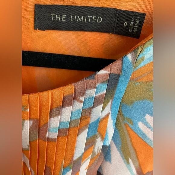 The Limited Orange Red Multicolored Floral Pleated Sleeveless Dress with Belt - Picture 3 of 4